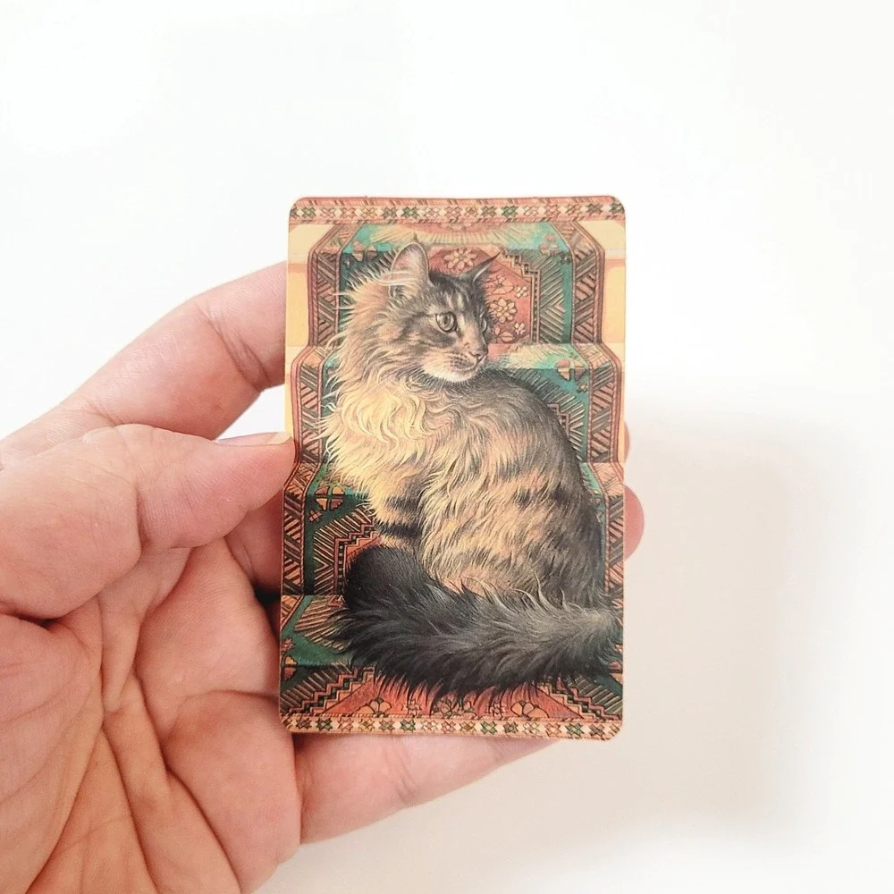 Vintage 90s Ivory Cats Card Bookmark Ruskin Stairs 1990 Lesley Anne Antioch W215